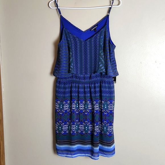 Express Dresses & Skirts - Express Blue and Green Patterned Tank Dress